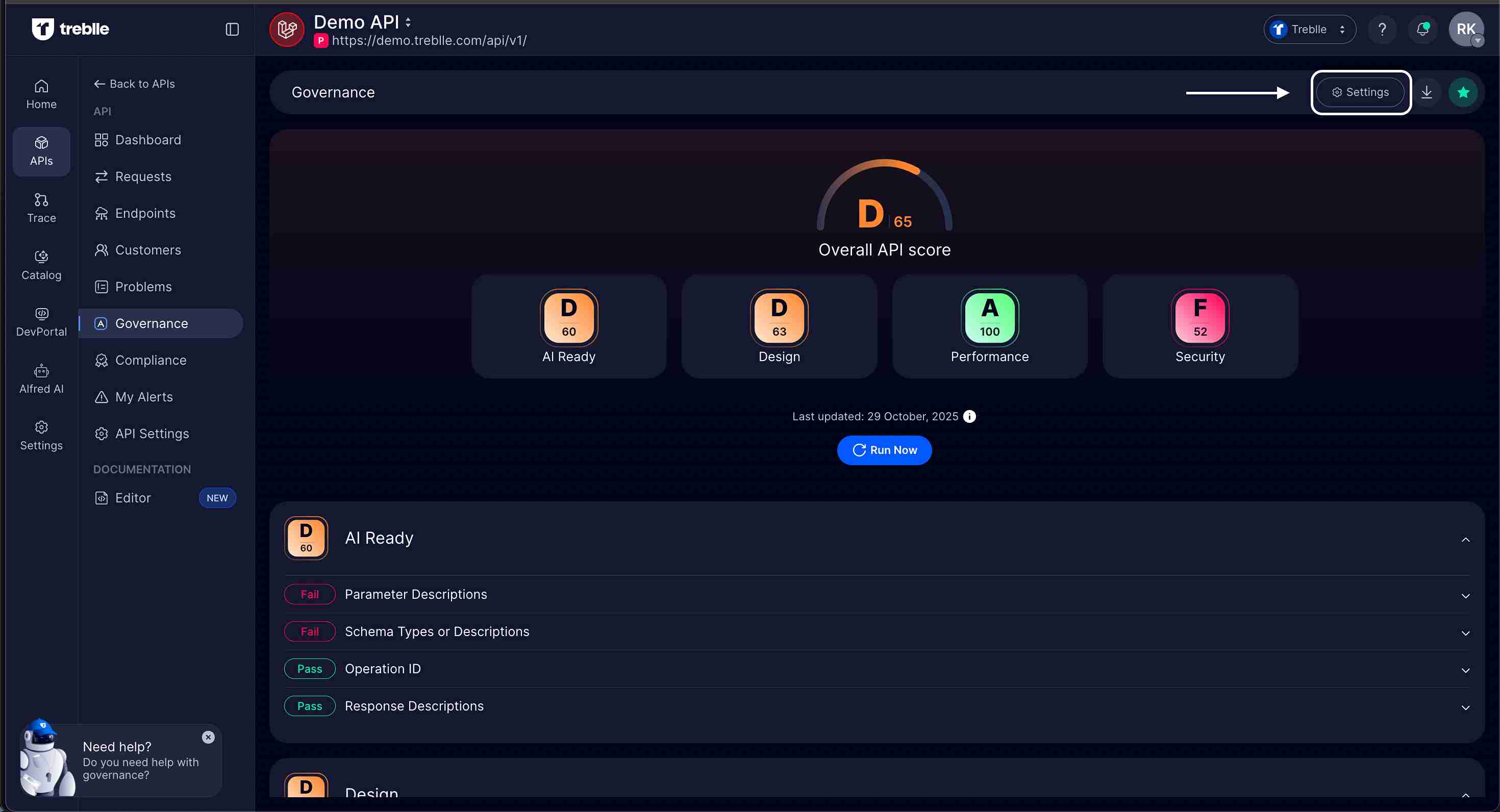 Governance Settings Button