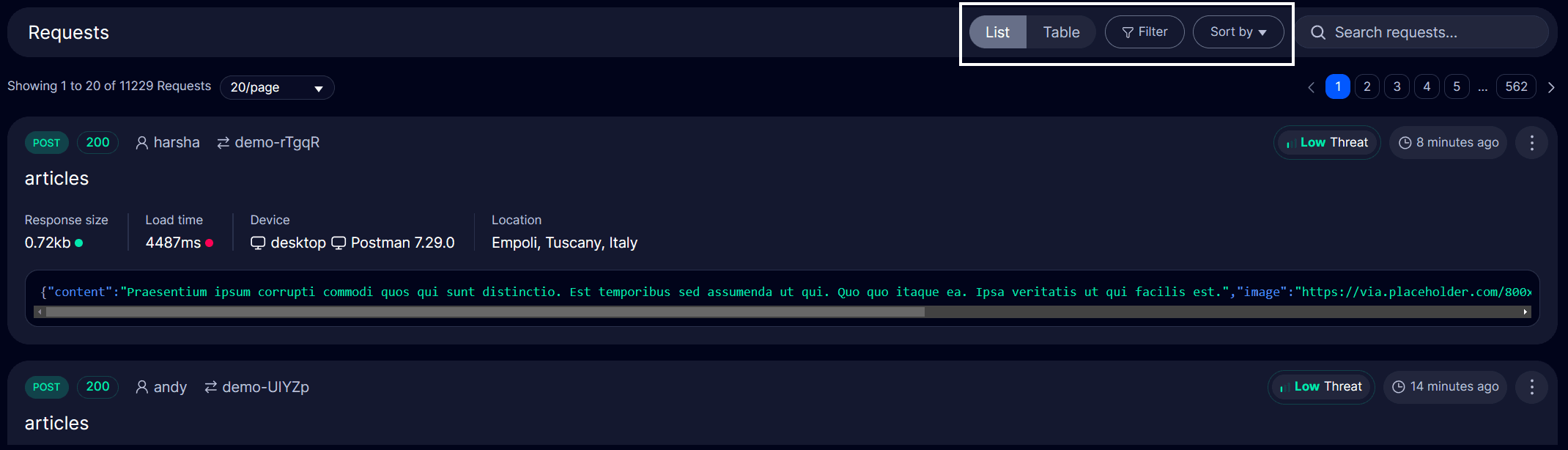Filter and Sort Options