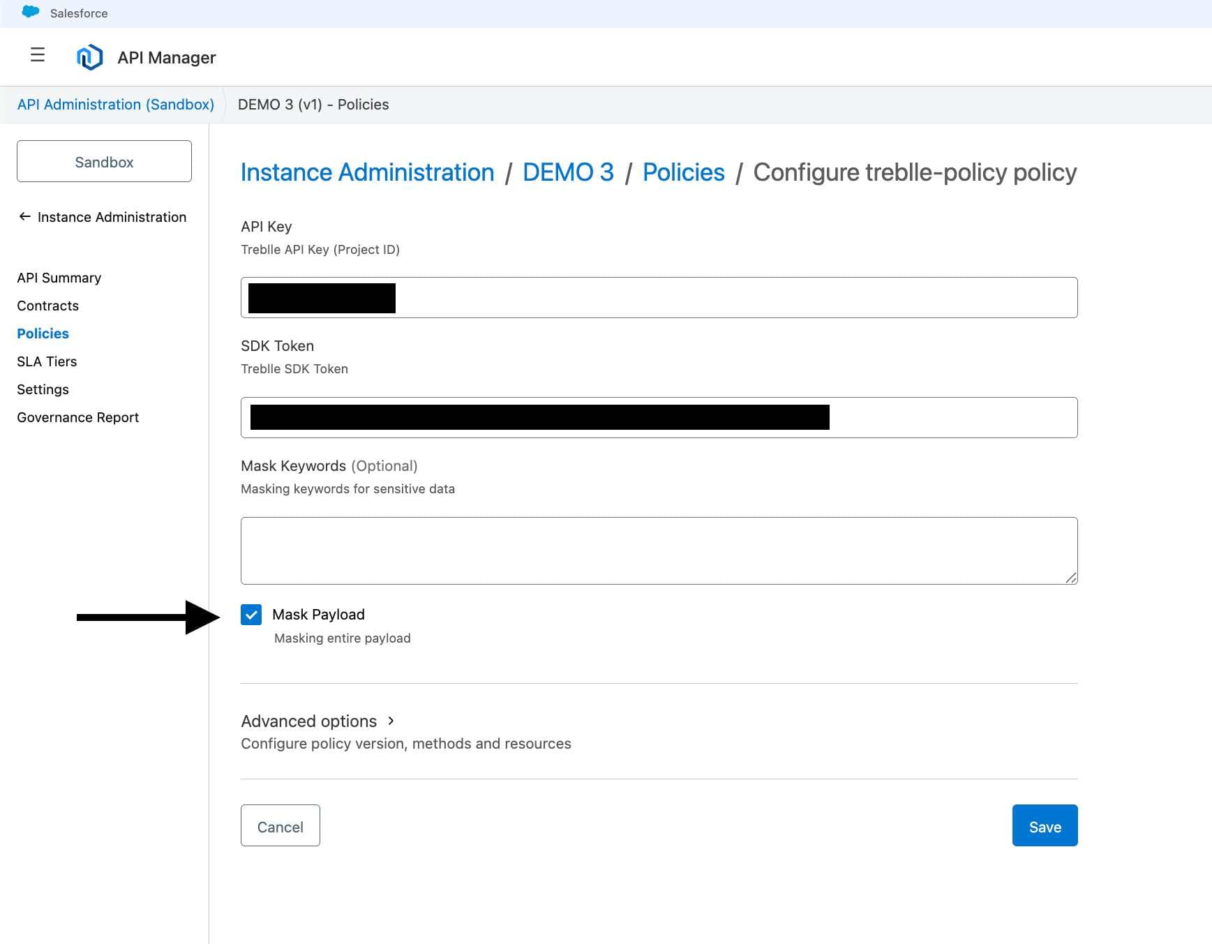 Enable mask payload option