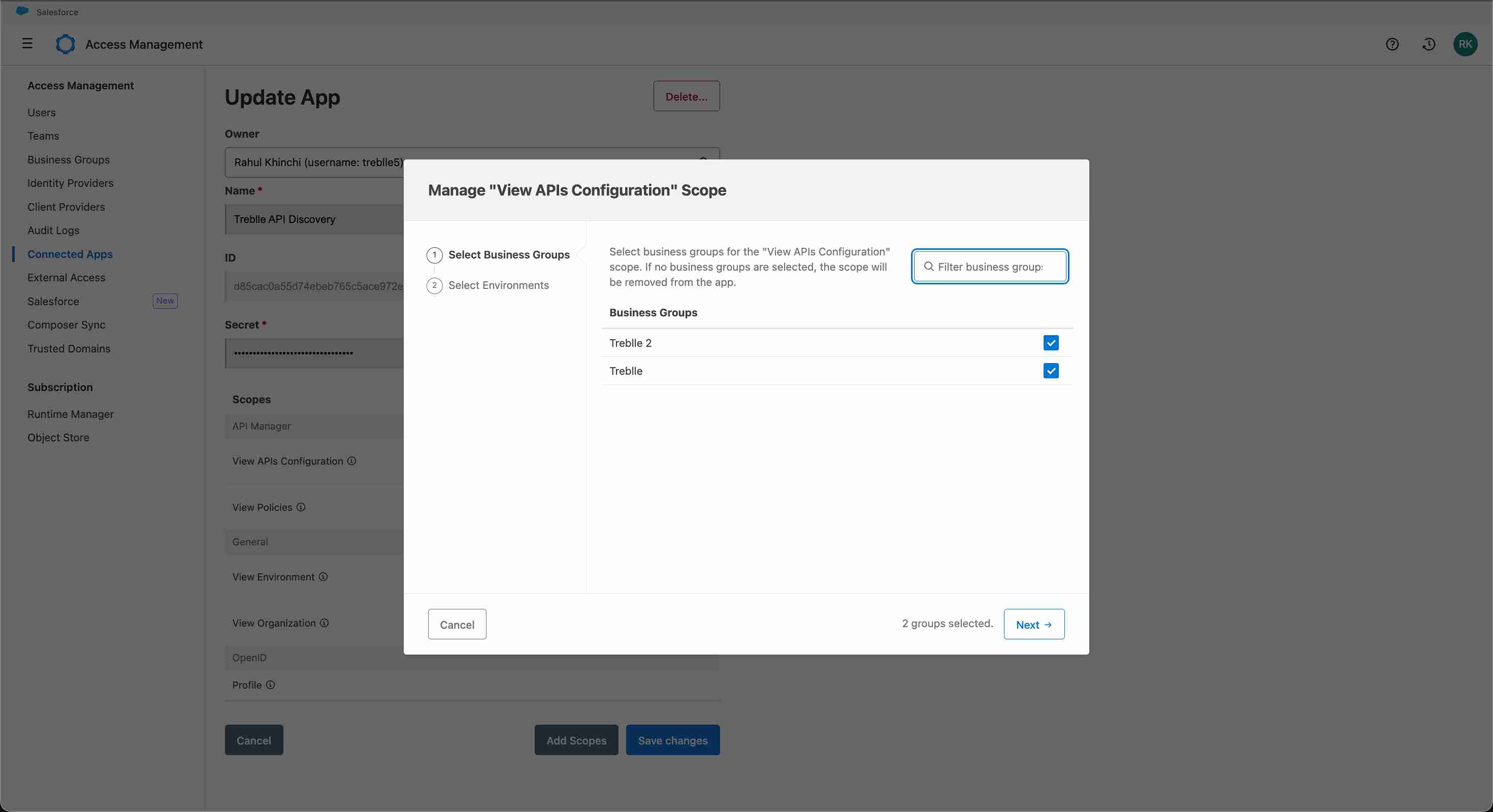 Additional business group scopes