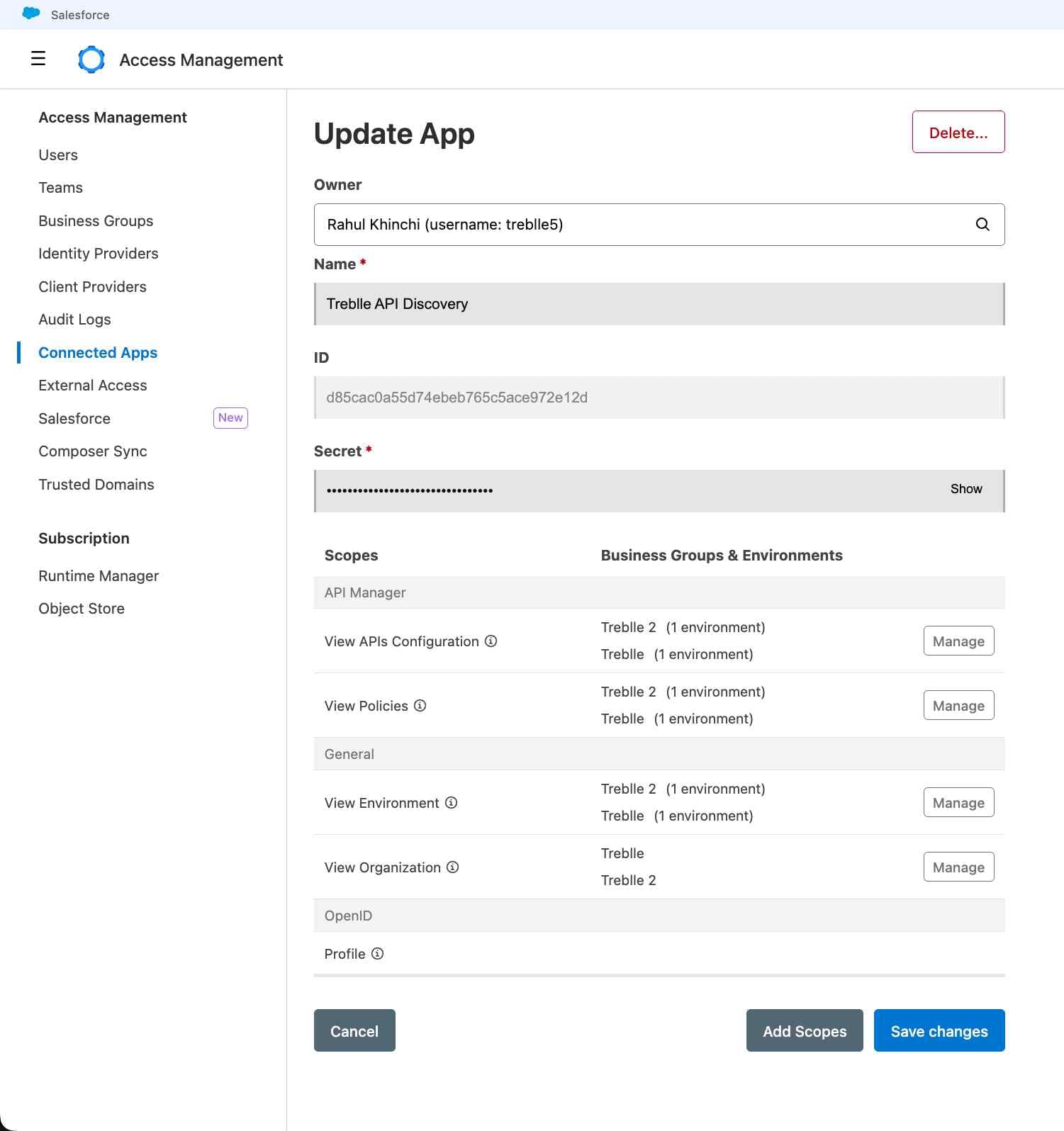 Business group scope selection