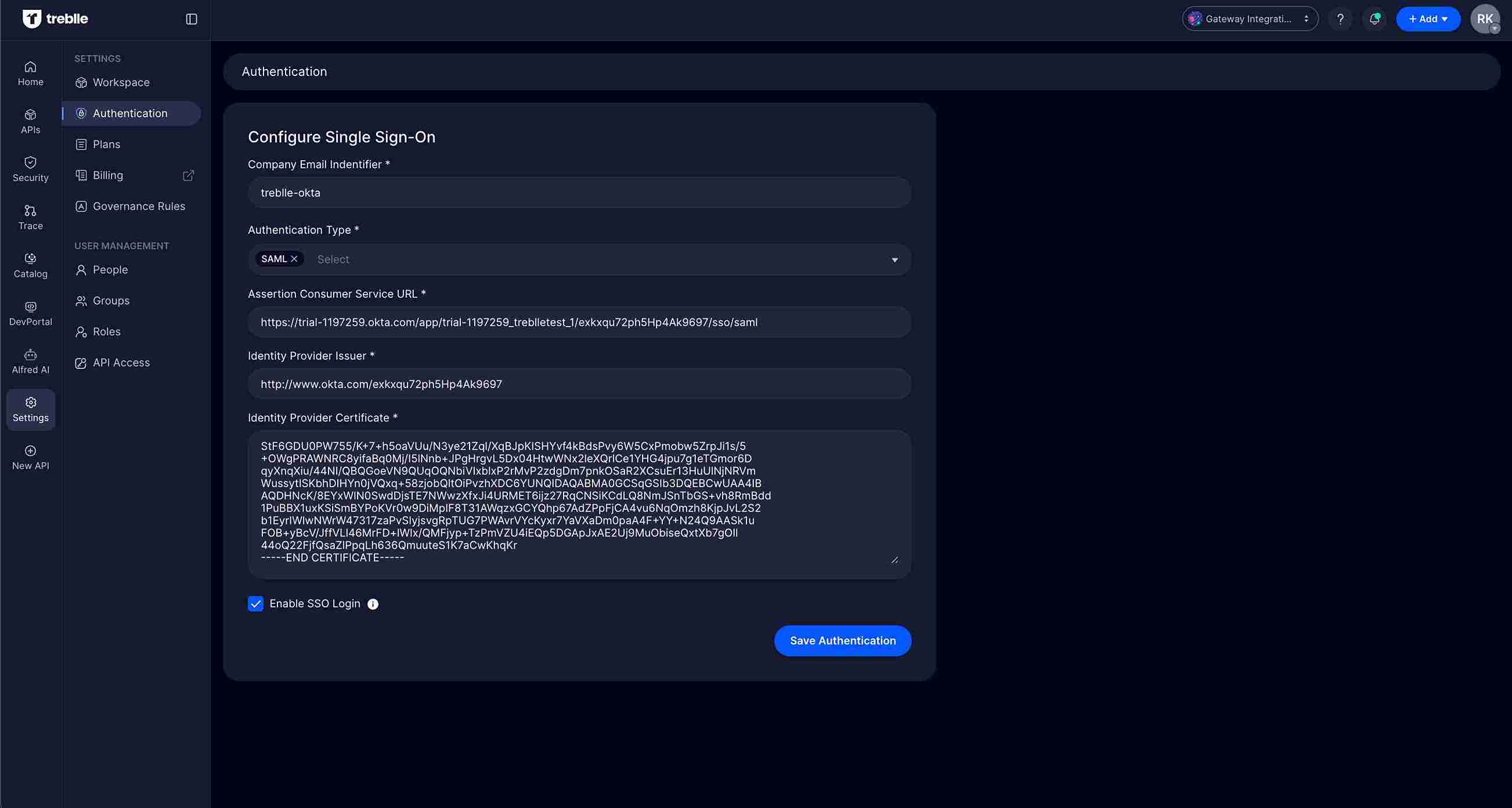 Configure Treblle SSO