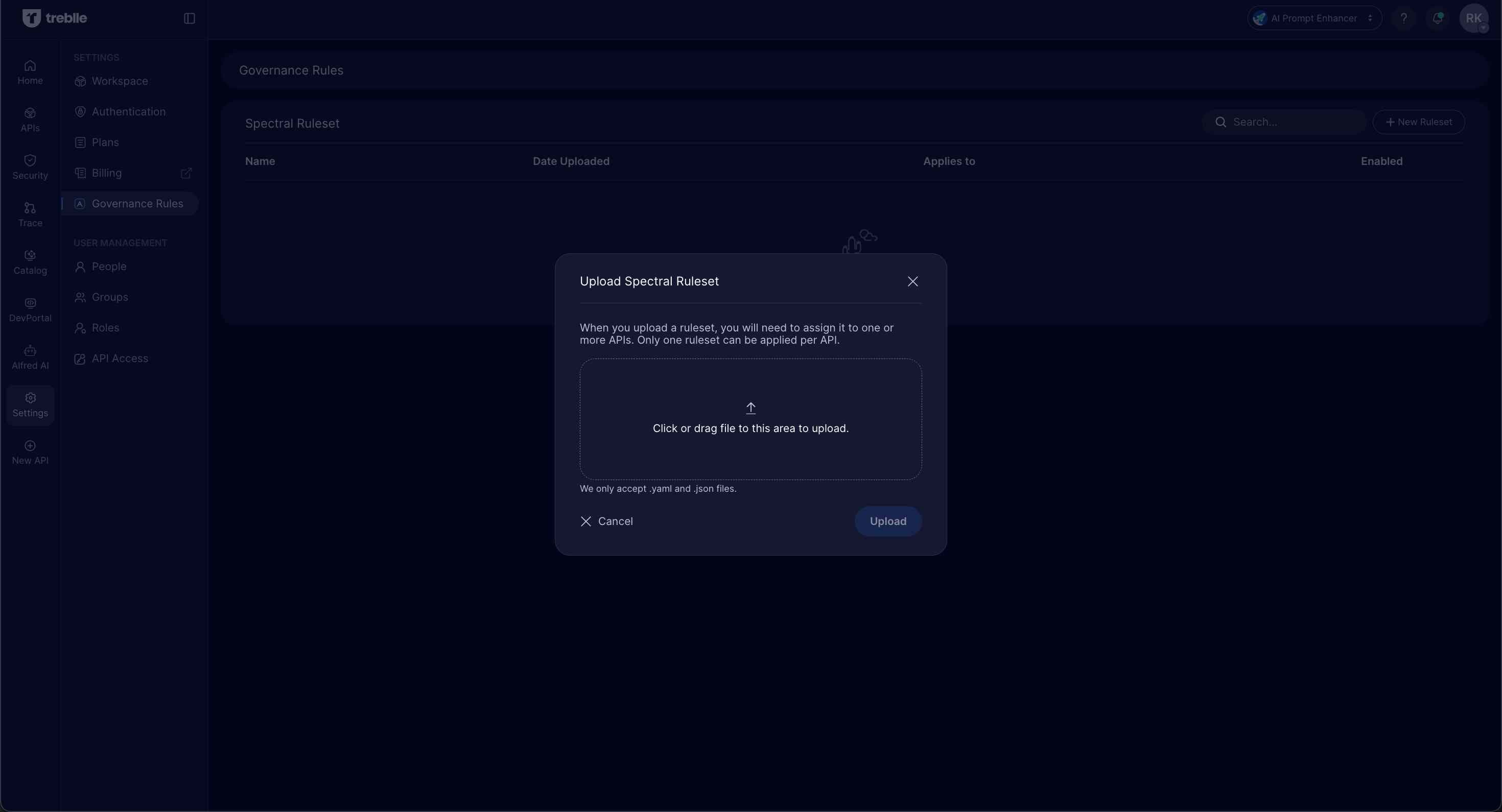 Upload Spectral Ruleset Dialog