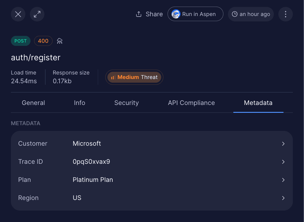 Request Metadata Tab