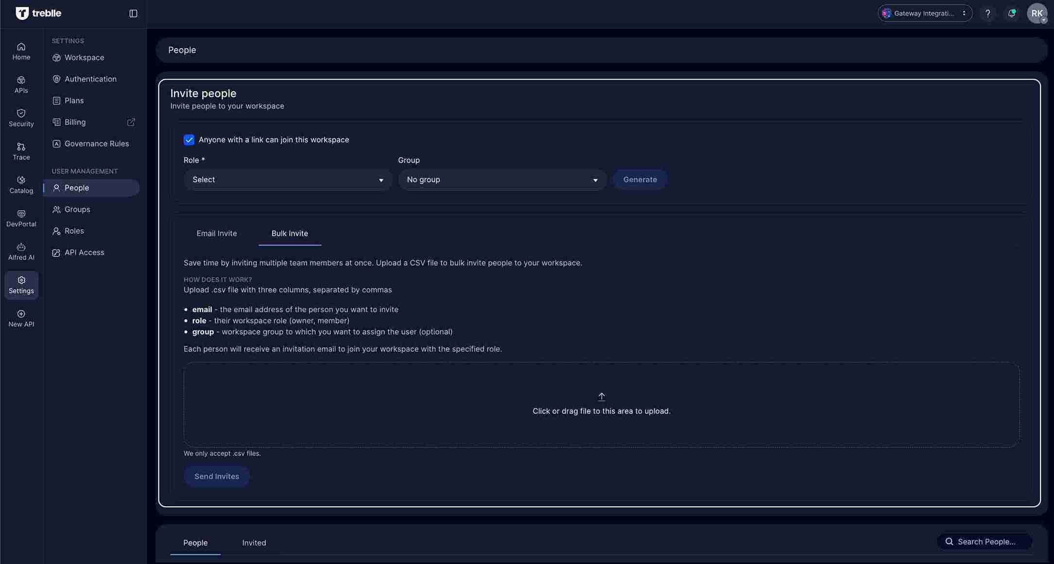 Bulk Invite CSV Upload Interface