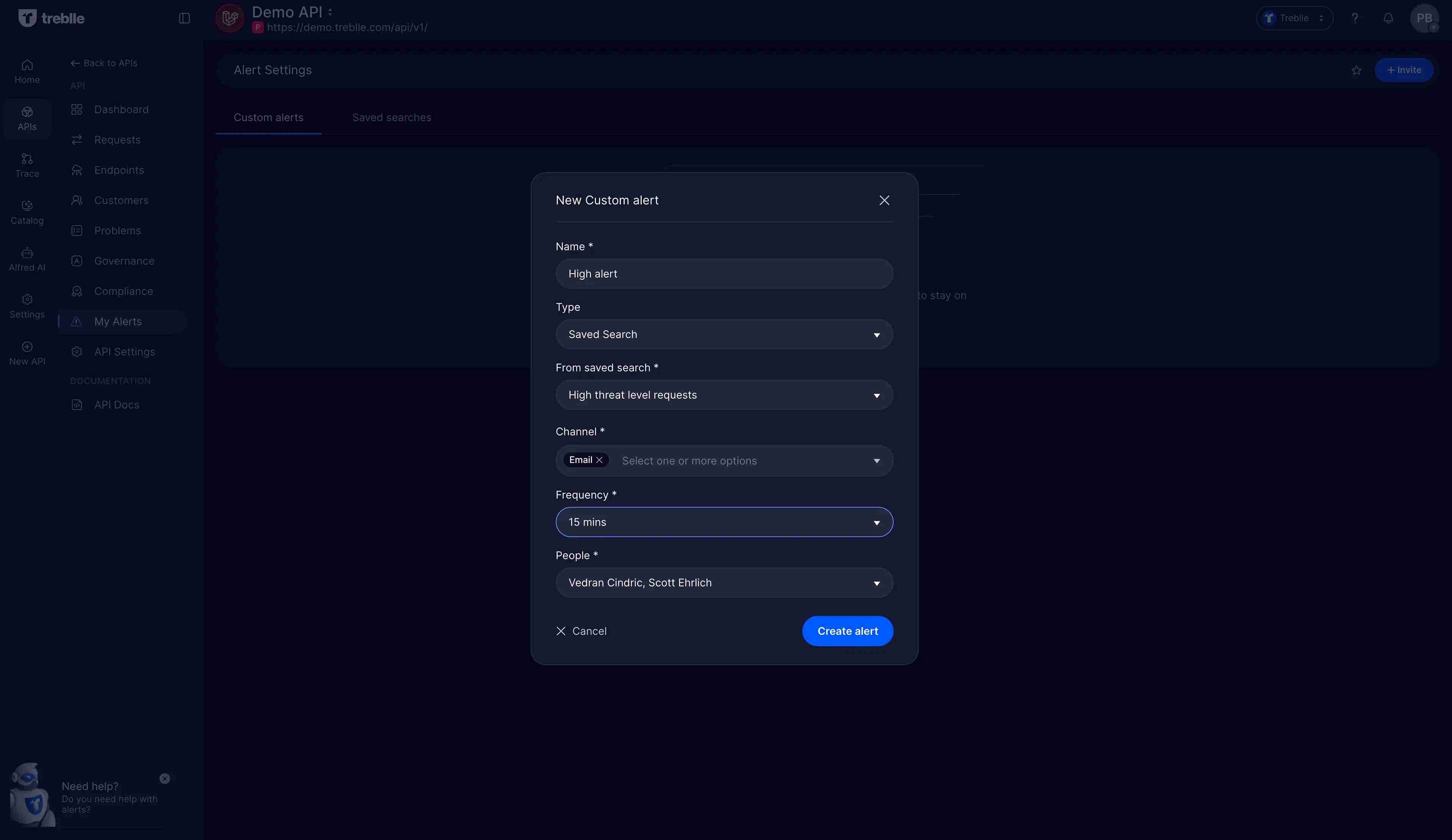 Custom Alert Configuration Dialog